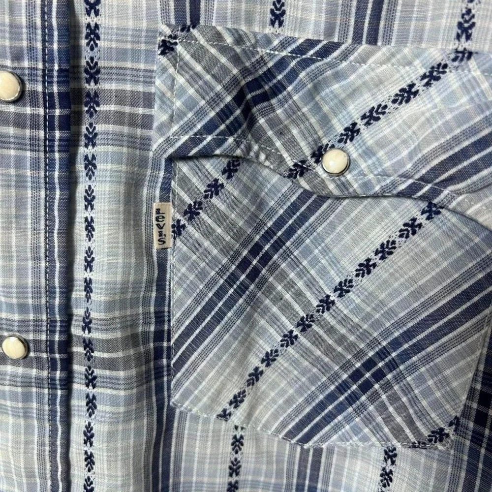Levi's blue plaid button up shirt Size L  Short Sleeve Western Plaid Pearl‎ Snap